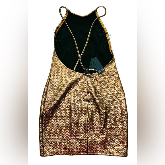 Rihanna for River Island Gold Metallic Crossover Back Dress size 8 - Picture 4 of 9
